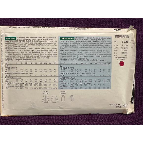 Butterick Sewing pattern 4243 suit long blazer straight skirt size 12 14 - Picture 3 of 6